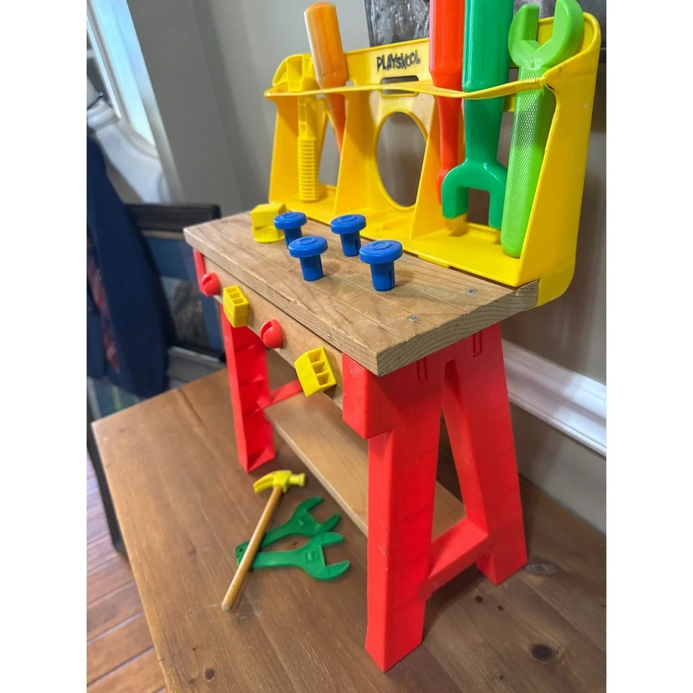 Playskool Vintage Wood and Plastic Workbench Kids Tool Bench Playset Toy